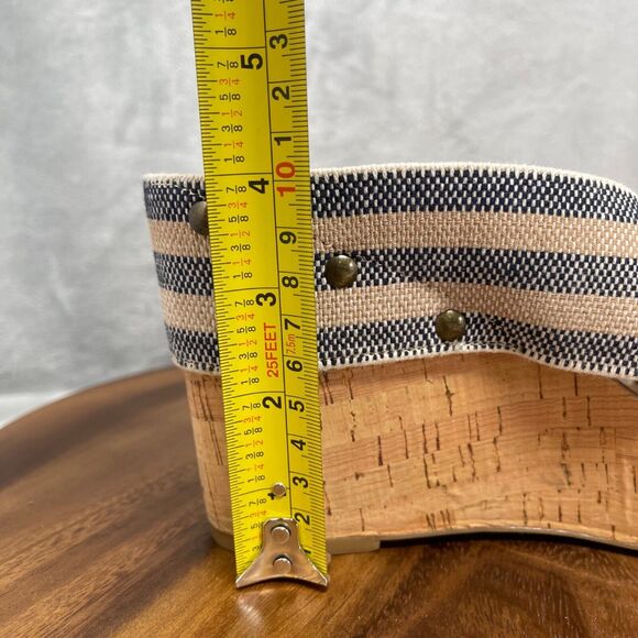 Lucky Brand Sandals 9.5 M Platform Wedge Blue Striped Linen Cork Heel Miller2 - Picture 8 of 14